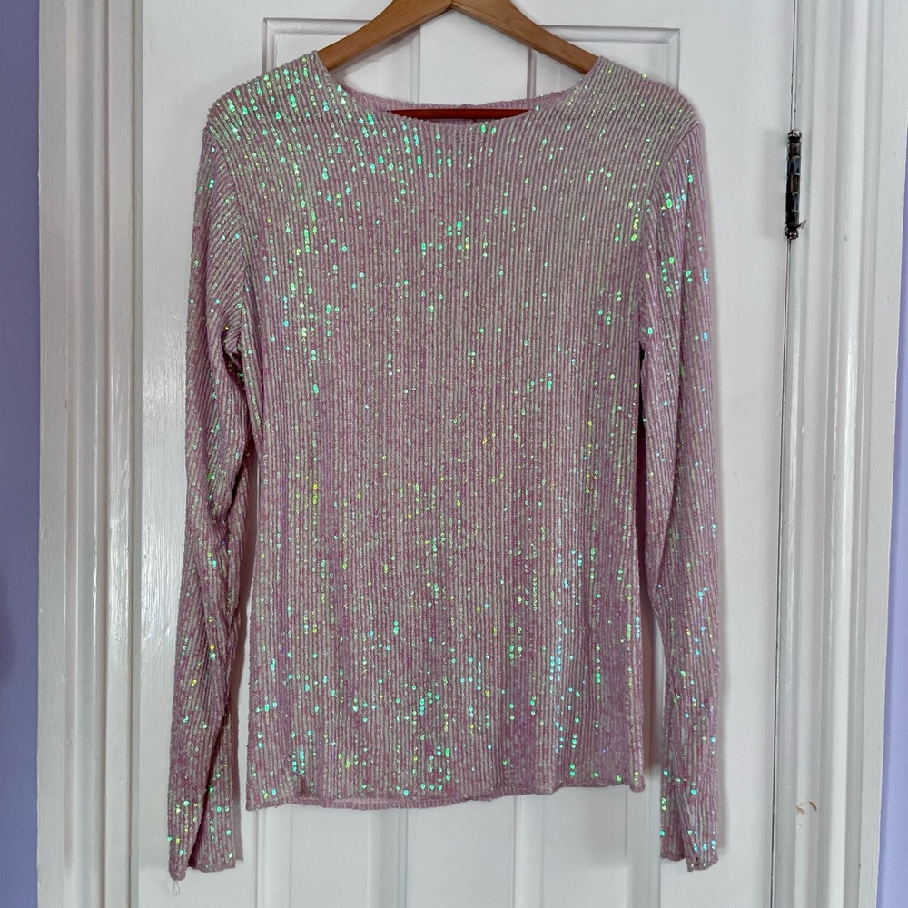 Free People Lavender Sequin Long Sleeve Top